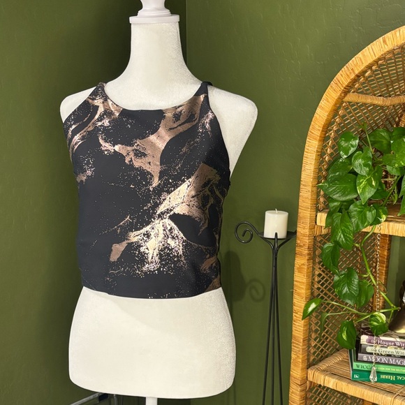 Old Navy Active Racerback Longline Sports Bra Top Black and Metallic Rose Gold - Picture 4 of 5